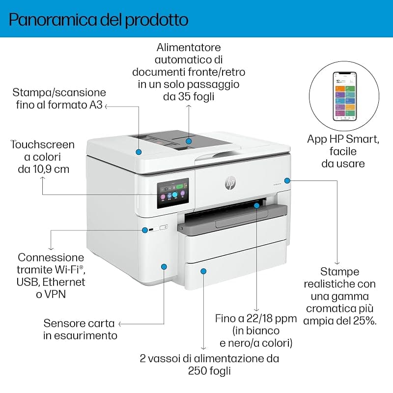 HP OfficeJet Pro 9730e 537P6B, Stampante Multifunzione per Grandi Formati, a Colori, Fronte e Retro Automatico, 22 ppm, Wi-Fi, Smart, 3 Mesi di Inchiostro Instant Ink Inclusi — miniatura 4