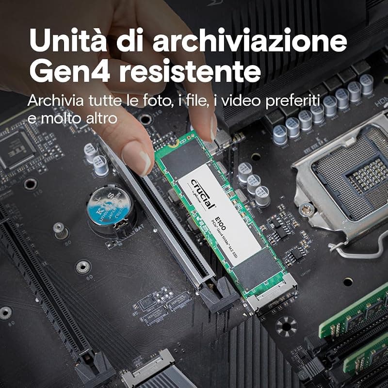 Crucial E100 480GB PCIe Gen4 NVMe M.2 SSD Interno, Fino a 4.700 MB/s, Compatibile con Notebook e PC Desktop - CT480E100SSD8 — miniatura 4
