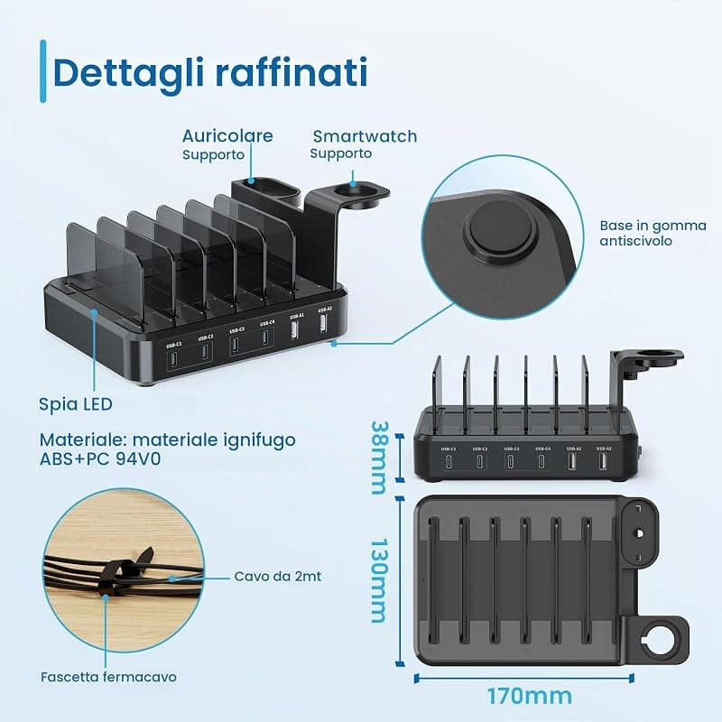 Ewent Docking USB Charging 130W 6-USB Port EW1335 — miniatura 8