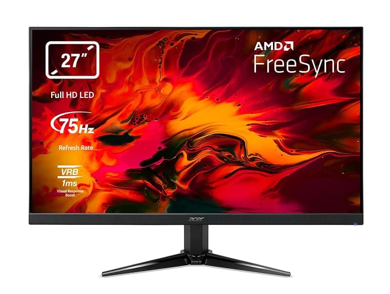 acer Nitro QG271bii Monitor Gaming FreeSync da 27", Display Full HD, 75 Hz, 1 ms, 16:9, HDMI 1.4, VGA, Lum 300 cd/m2, ZeroFrame, Cavi VGA, HDMI Inclusi, Nero