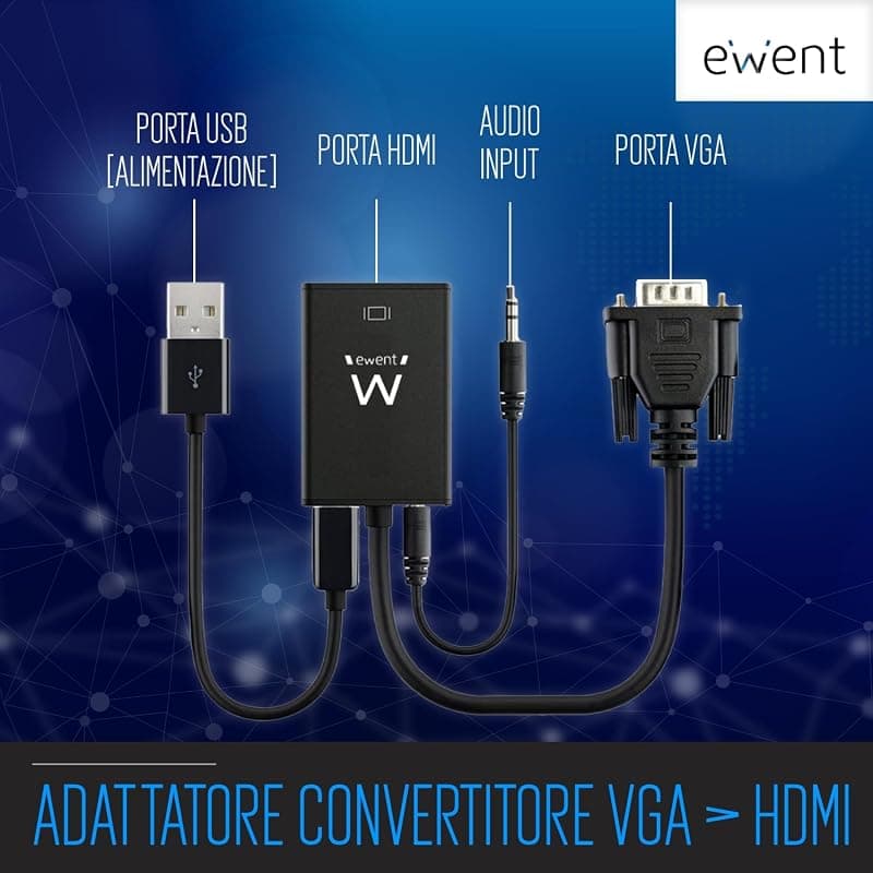 Ewent EW9866 Adattatore Convertitore VGA a HDMI Full HD con Audio,Supporta Audio e Video, connettore USB per l'alimentazione, per collegare il PC/Notebook alla TV, Proiettore HD — miniatura 2