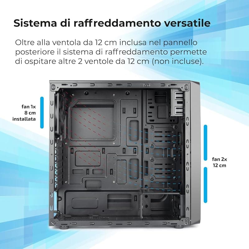 VulTech VCO-A2699 Case ATX senza Alimentatore, Computer Case compatto, Compatibile con MicroATX 1x USB 3.0, 2x USB 2.0, colore nero — miniatura 4
