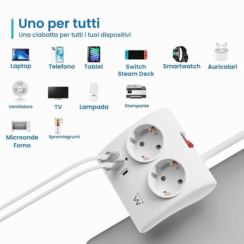 Ewent Multipresa da Scrivania 2 Prese Schuko + 2 USB + 1 USB-C EW3870 — miniatura 5