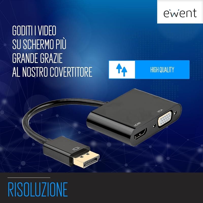 Ewent Adattatore Displayport DP a Doppio Monitor HDMI 4K & VGA F EC1457 — miniatura 4