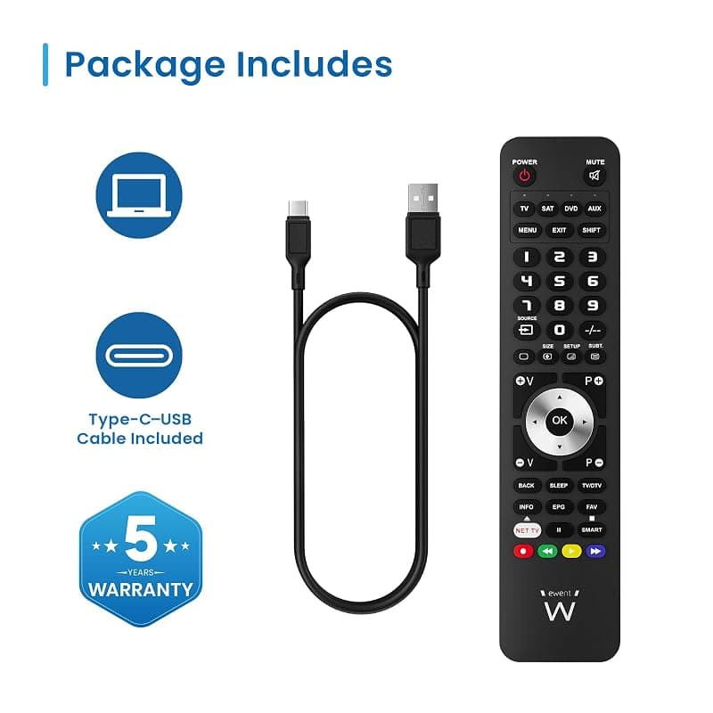 Ewent Ew1570 - Telecomando Universale 4 in 1 Programmabile da PC con Cavo Micro-Usb. per Tv, Decoder Terrestre o Satellitare, Dvd/Blu Ray, Box Multimediali — miniatura 4