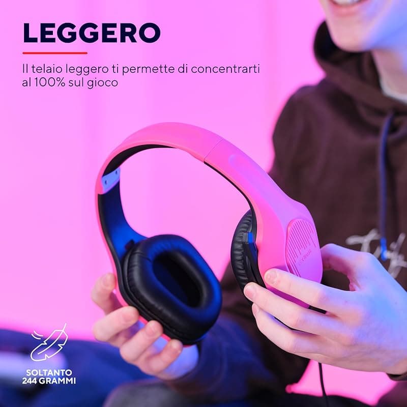 Trust Gaming GXT 415P Zirox Cuffie Gaming Leggere con Driver da 50 mm per PC, Xbox, PS4, PS5, Switch, Mobile, Jack Audio 3.5 mm, Cavo 2m, Cuffie con Microfono Over-Ear - Rosa — miniatura 2
