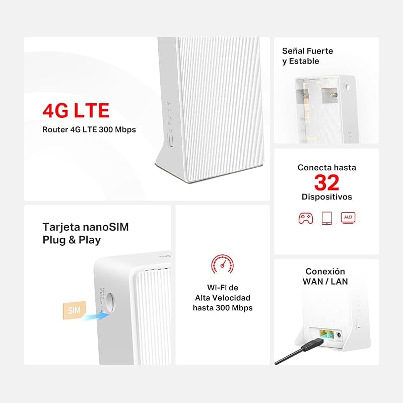Mercusys TP-Link MB110-4G Router Wifi con Sim LTE Wireless N300Mbps 4G, Porta LAN/WAN, VPN,Senza Configurazione, Antenne Interne, Porte Antenna Esterna, Compatibile con Tutti Gli — miniatura 3