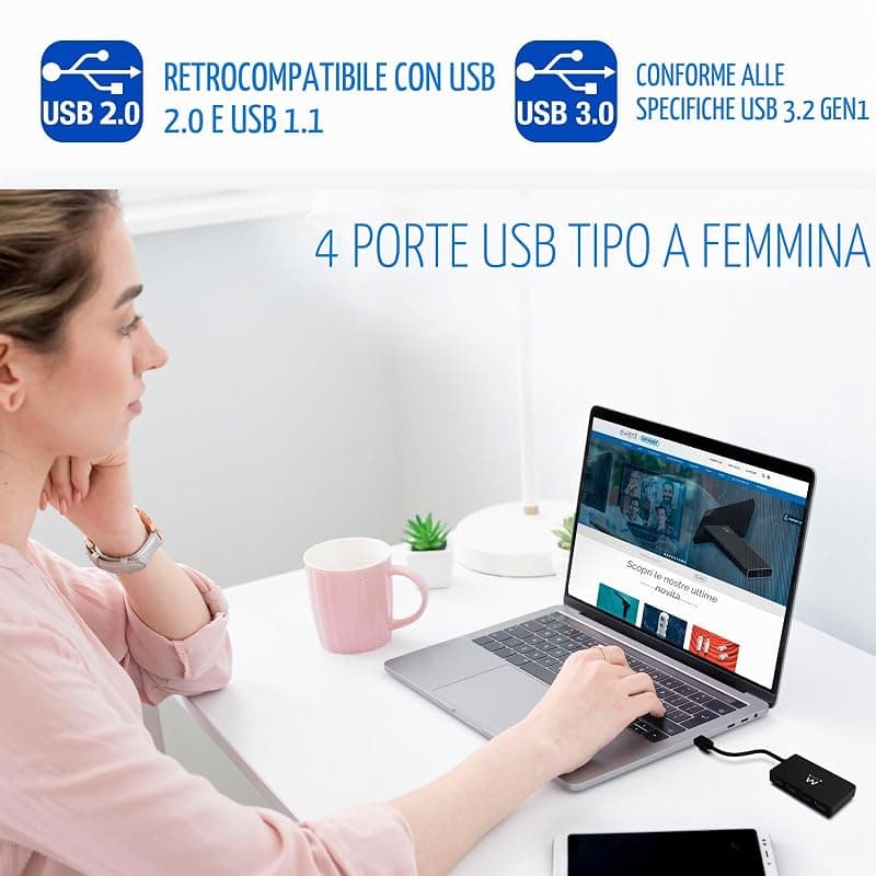Ewent EW1136 Hub USB 3.0 4 Porte per la Trasmissione di Dati, Hub USB Multiporta sottile con connettore DC per Alimentazione esterna, Velocità di trasferimetno 5 Gbps — miniatura 8