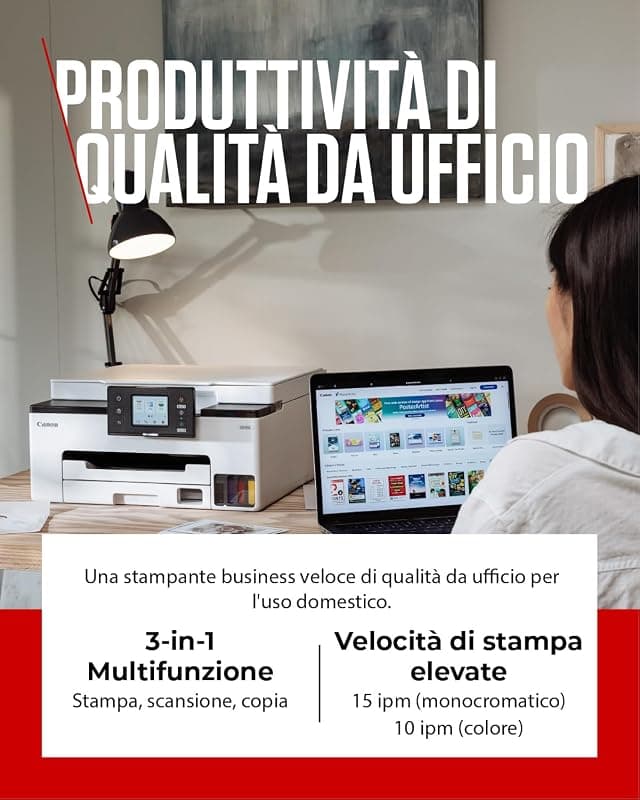 Canon Stampante WiFi per Casa e Ufficio MAXIFY GX1051 - Stampante Multifunzione MegaTank con Scanner e Fotocopiatrice per Casa | Connettività WiFi, Ethernet e USB | Include 6 — miniatura 4