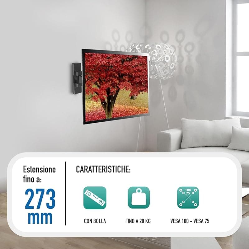 Ewent EW1522 Supporto da Parete per TV/Monitor da 13 a 42 Pollici con Braccio a Doppio Snodo e Orientabile, Vesa Fino a 200 x 200 mm, Nero — miniatura 3