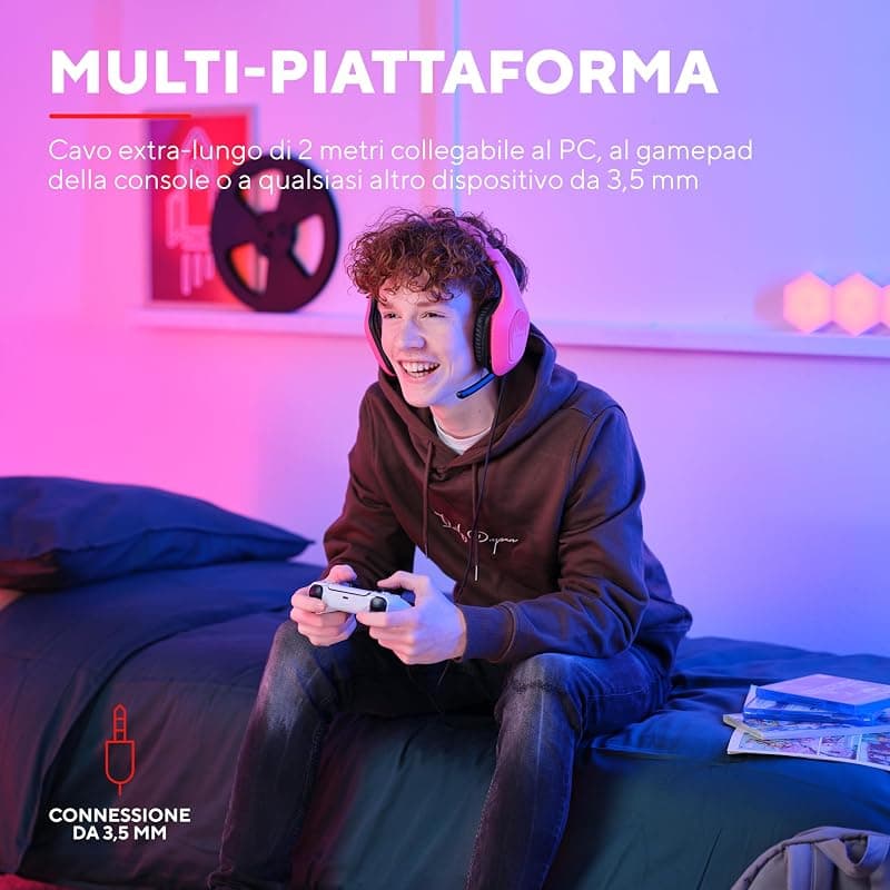 Trust Gaming GXT 415P Zirox Cuffie Gaming Leggere con Driver da 50 mm per PC, Xbox, PS4, PS5, Switch, Mobile, Jack Audio 3.5 mm, Cavo 2m, Cuffie con Microfono Over-Ear - Rosa — miniatura 4