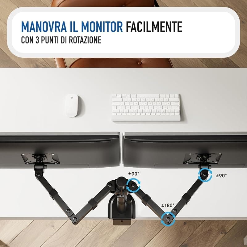 Ewent EW1512 Braccio Doppio Monitor, Supporto Doppio per PC a Schermo Piatto,Staffa Di Supporto Tv/Monitor 13-27 Pollici,Altezza e Inclinazione Regolabili e Rotazione,con — miniatura 4