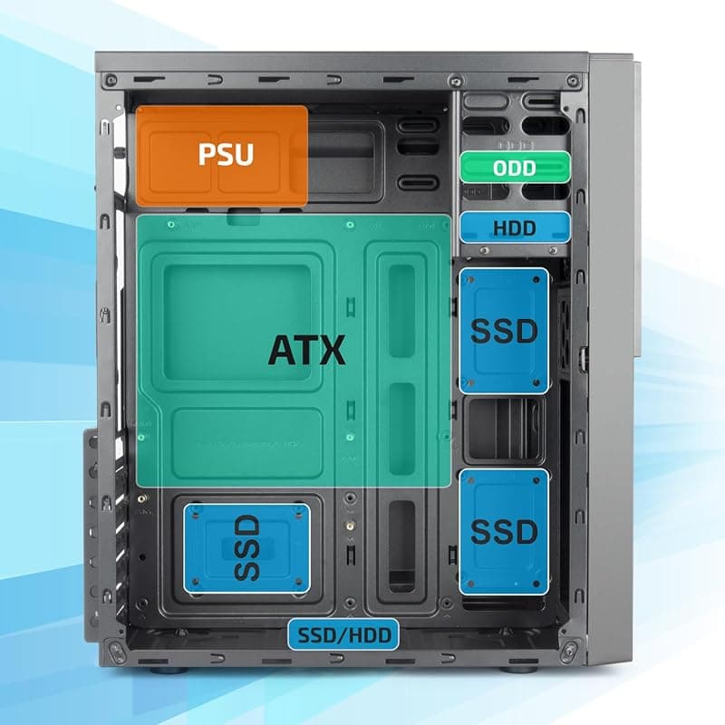 Case VulTech ATX VCO-A1699 Rev. 2.1 senza alimentatore, computer case compatto 2x Usb 2.0, 1x Usb 3.0, colore nero — miniatura 3