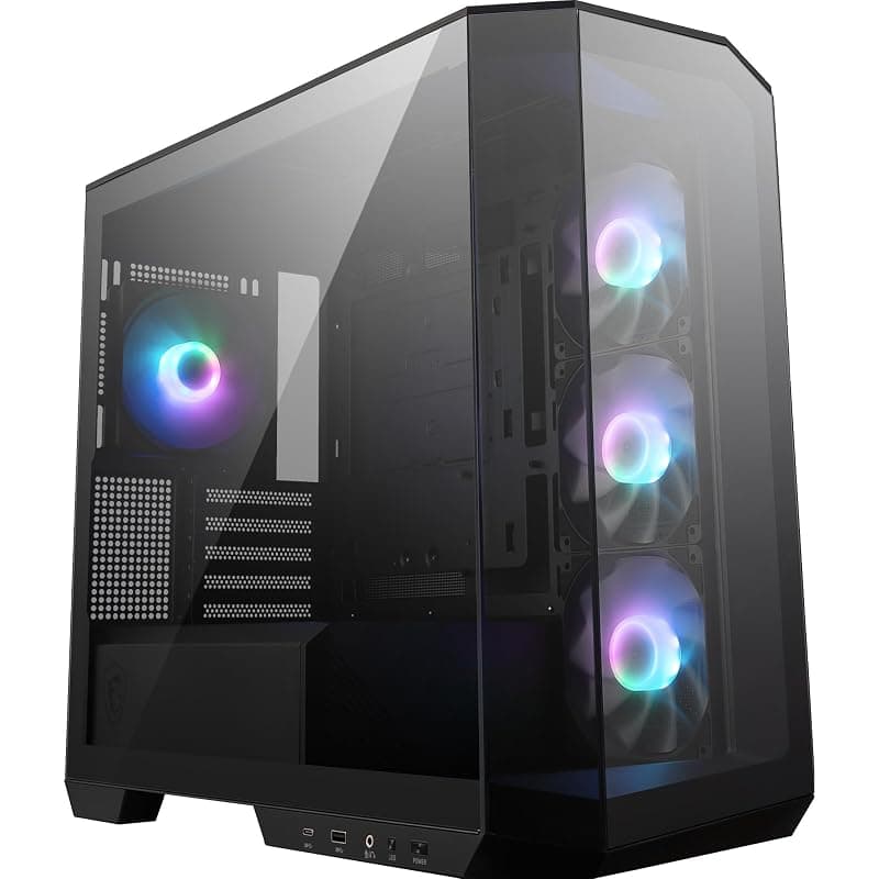 MSI MAG PANO M100R PZ Micro-ATX Case - 3 ventole ARGB da 120 mm e 1 ventola ARGB da 120mm, supporto per GPU, filtri antipolvere, spazio per il routing dei cavi di 33 mm, USB