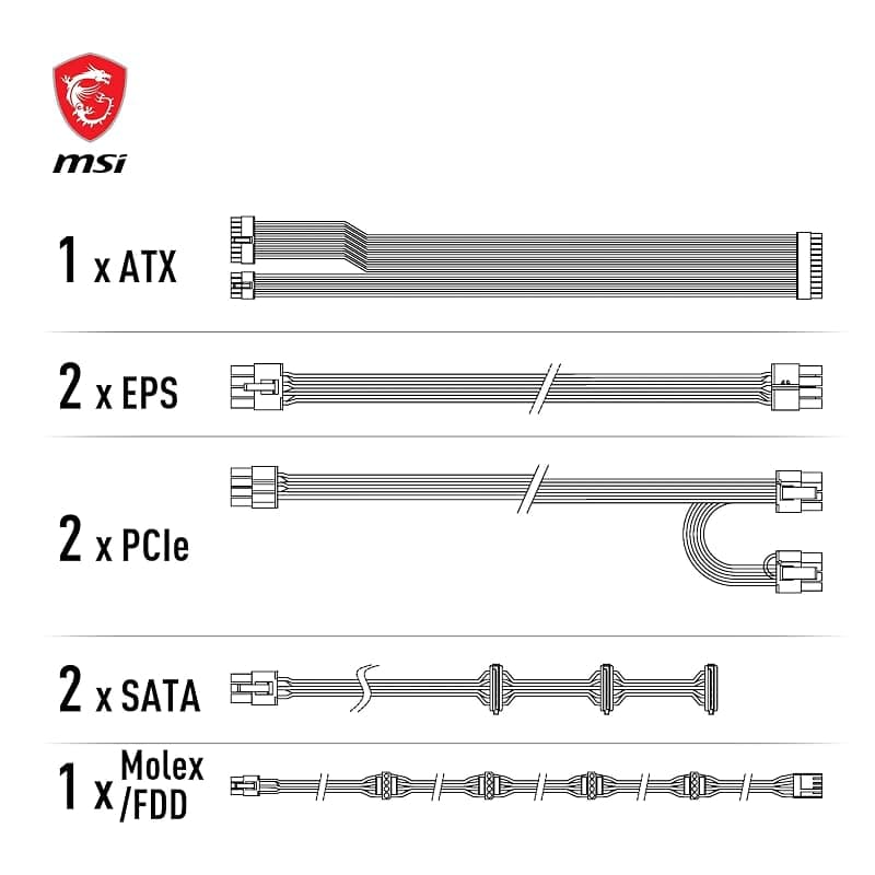 MSI MAG A650GL Alimentatore, Certificazione 80 PLUS Gold, Completamente Modulare, con Ventola FDB da 120 mm con Cuscinetto a Fluido Dinamico, Architettura Full-Bridge LLC — miniatura 5