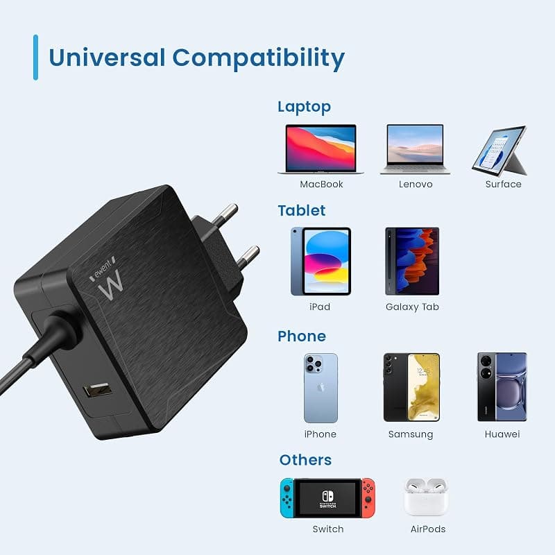 Ewent Caricatore da Rete Elettrica USB Type-C con USB-A Aggiuntiva 65W EW3978 — miniatura 7