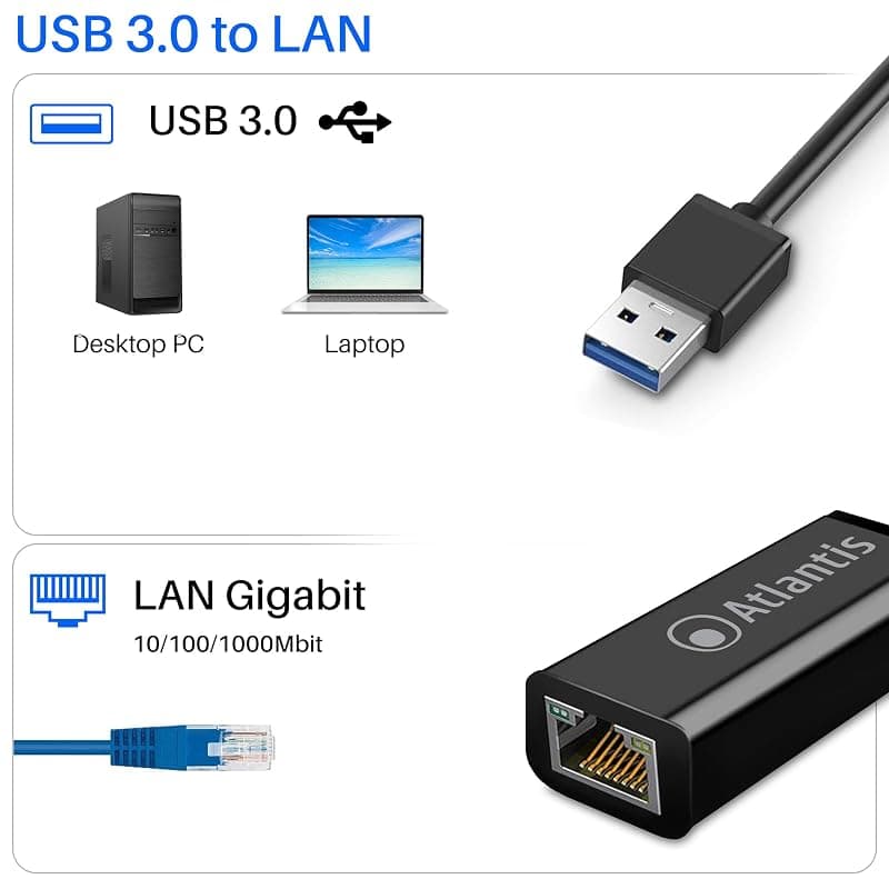 ATLANTIS A02-UTL30 Adattatore da USB 3.0 a Porta Lan Fast Ethernet 10/100/1000Mbit — miniatura 4