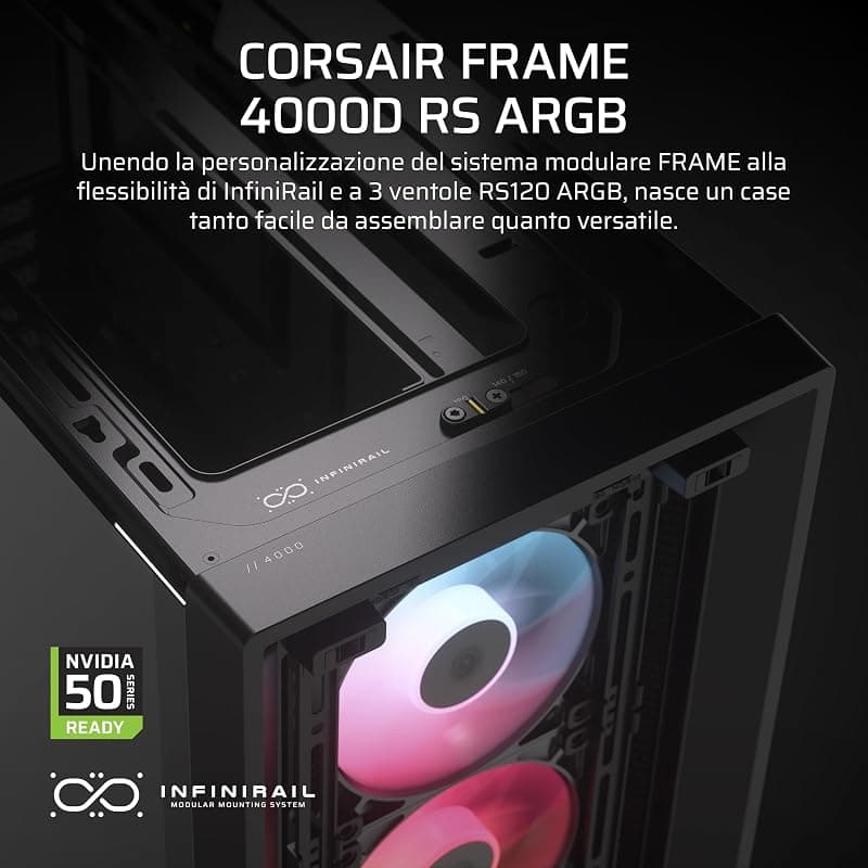 CORSAIR FRAME 4000D RS ARGB Case modulare Mid–Tower ATX per PC – Nero — miniatura 2