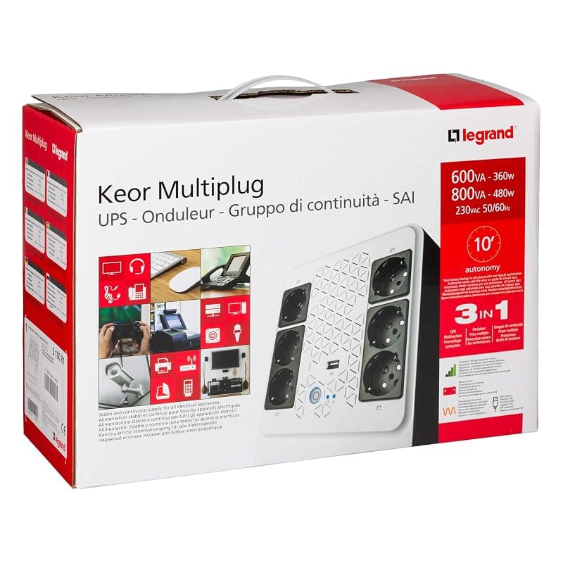 Bticino Legrand UPS monofase Gruppo di Continuità per PC LG-310081, Keor Multiplug, con Caricatore USB, 6 prese multistandard, Stabilizzazione AVR, 600 VA/360 W, Autonomia fino a — miniatura 8