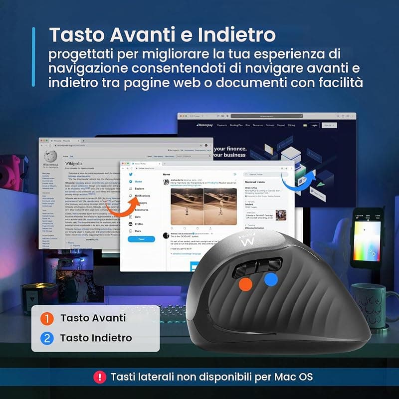 Ewent Mouse Ergonomico con Impugnatura Verticale Wireless EW3229 — miniatura 4