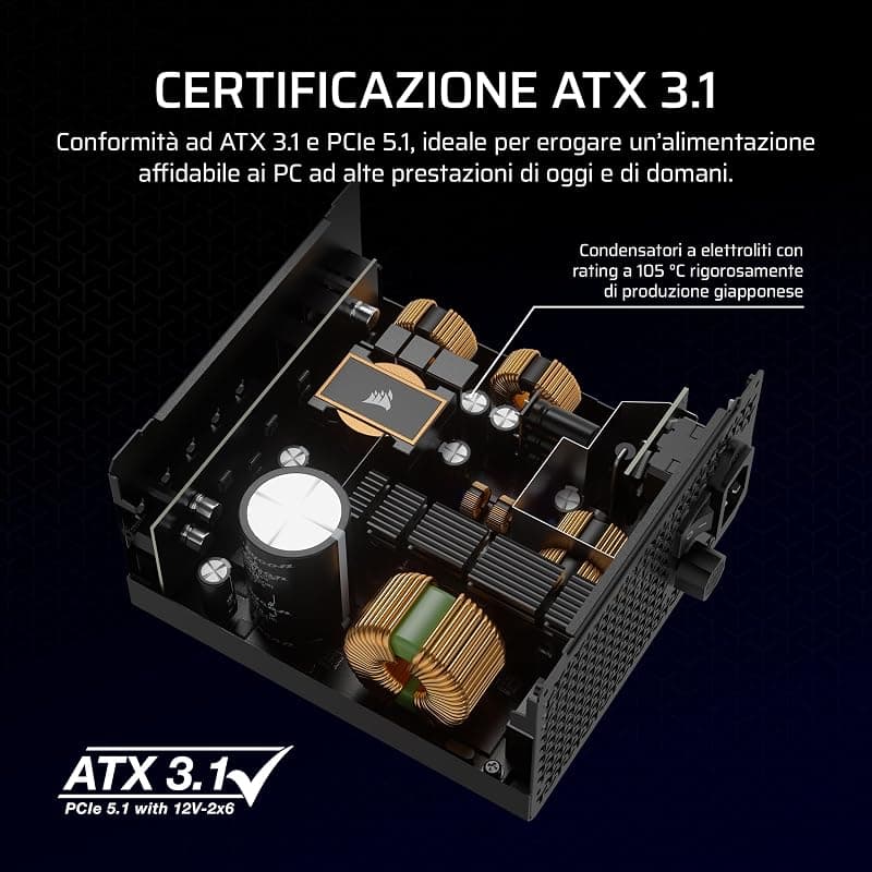 CORSAIR RM750x Alimentatore ATX a Basso Rumore Completamente Modulare – Compatibile con ATX 3.1 – Supporto PCIe 5.1 – Efficienza Cybenetics Gold – Connettore Nativo 12V-2x6 – Nero — miniatura 4
