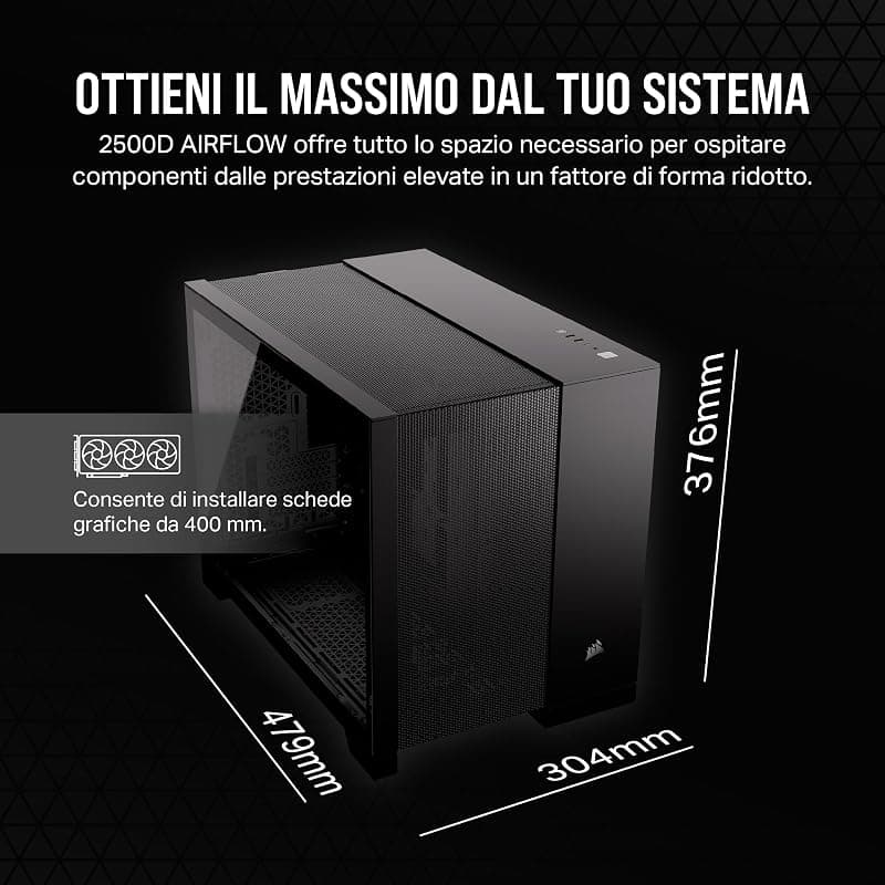 CORSAIR 2500D AIRFLOW mATX PC Case - Nessuna Ventola Inclusa - Design a Doppia Camera - Ampia Flessibilità di Raffreddamento - Compatibile con Schede Madri a Connessione Inversa — miniatura 6