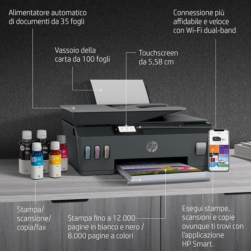 HP Smart Tank Plus 655 AiO Y0F74A, Stampante Multifunzione a Colori, Serbatoio d'Inchiostro ad Alto Volume di Stampa, Fino a 12000 Pagine (Nero) e 8000 Pagine (Colore), Scansione — miniatura 6