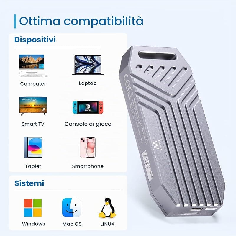 Ewent Box Esterno per SSD PCIe M.2 NVME Type-C EW7062 — miniatura 5