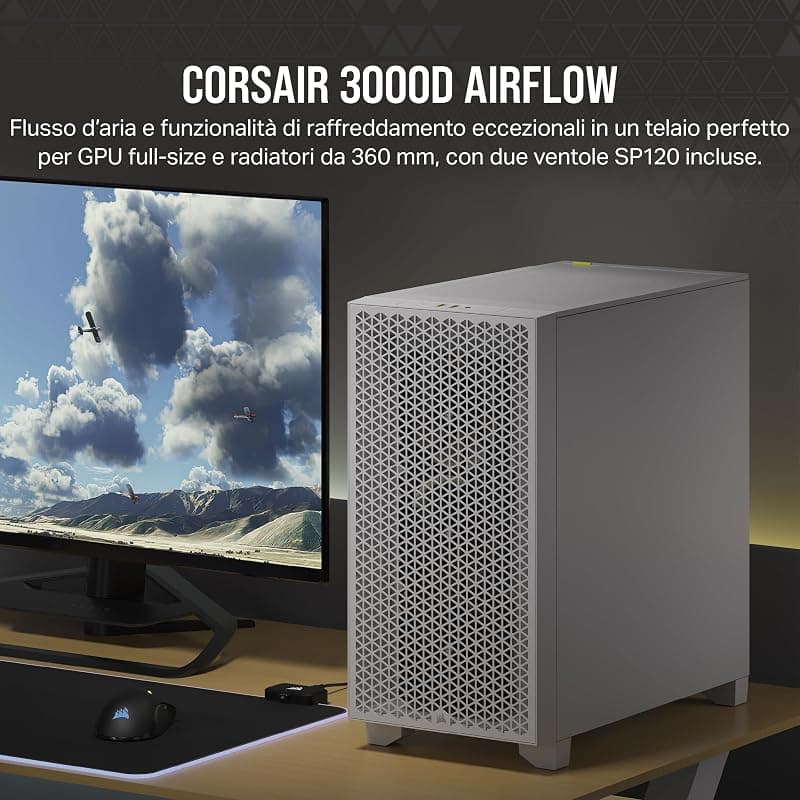 CORSAIR 3000D AIRFLOW Case per PC Mid-Tower – 2 Ventole SP120 ELITE - Supporto di GPU a Quattro Slot – Spazio per Alloggiare Fino a 8 Ventole da 120 mm – Design con Flusso D’aria — miniatura 2