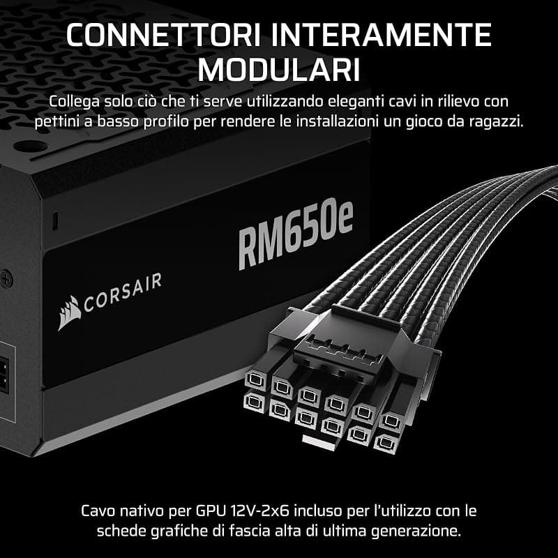 CORSAIR RM650e (2025) Alimentatore ATX completamente modulare a basso rumore con cavo 12V-2x6 - conforme a ATX 3.1 e PCIe 5.1, efficienza Cybenetics Gold, condensatori a 105°C — miniatura 4