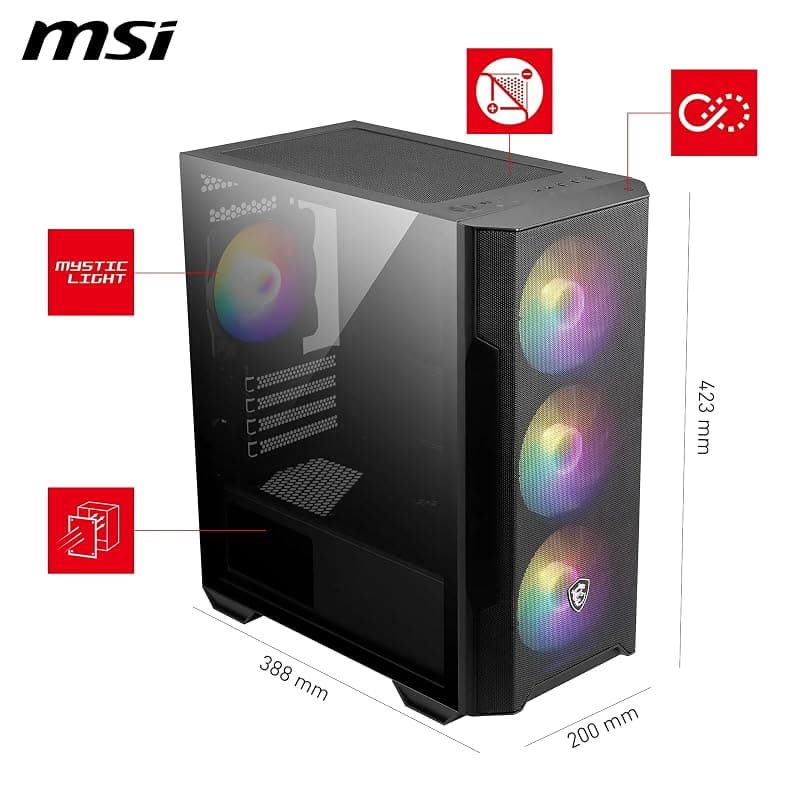 MSI MAG FORGE M100R Mini-Tower PC Case - Vetro temperato, Micro-ATX Mini-ITX, pannello frontale Mesh, 4 ventole ARGB (120mm) con controller Hub, filtro antipolvere magnetico — miniatura 3