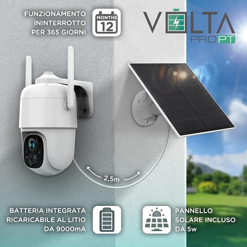 ATLANTIS telecamera motorizzata Volta Pro PT A16-VL66P, 360° PTZ, Wi-Fi senza fili interno esterno a batteria ricaricabile,pannello solare,videocamera sorveglianza,visione — miniatura 2