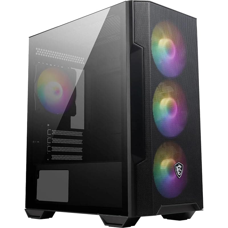 MSI MAG FORGE M100R Mini-Tower PC Case - Vetro temperato, Micro-ATX Mini-ITX, pannello frontale Mesh, 4 ventole ARGB (120mm) con controller Hub, filtro antipolvere magnetico