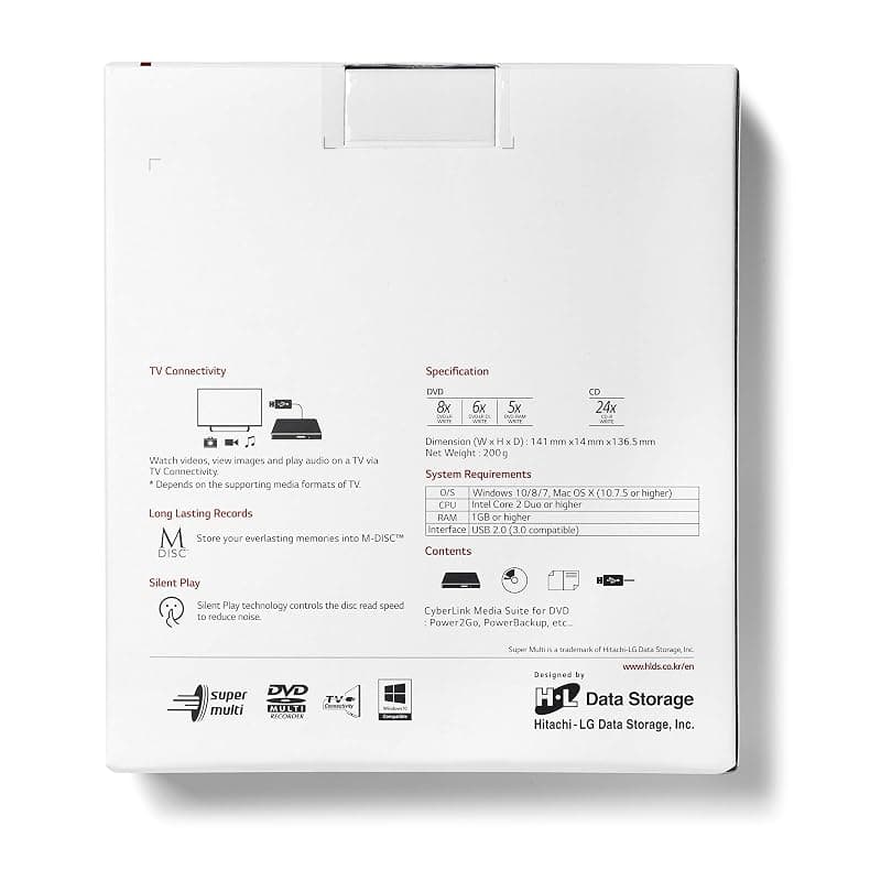 Hitachi LG Masterizzatore DVD Esterno Silver USB 2.0 GP57ES40 — miniatura 6
