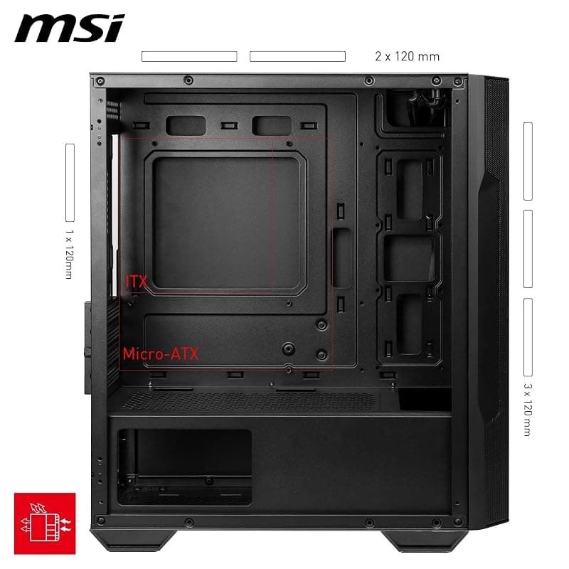 MSI MAG FORGE M100R Mini-Tower PC Case - Vetro temperato, Micro-ATX Mini-ITX, pannello frontale Mesh, 4 ventole ARGB (120mm) con controller Hub, filtro antipolvere magnetico — miniatura 5