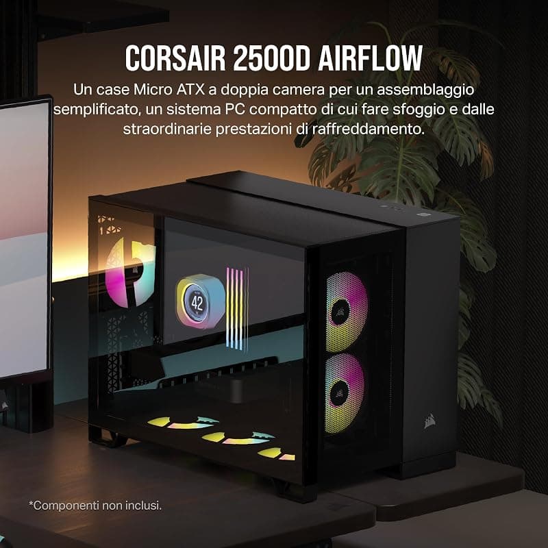 CORSAIR 2500D AIRFLOW mATX PC Case - Nessuna Ventola Inclusa - Design a Doppia Camera - Ampia Flessibilità di Raffreddamento - Compatibile con Schede Madri a Connessione Inversa — miniatura 2