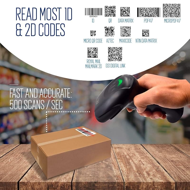 Ewent EW3431 Lettore Barcode 1D e 2D Wireless,Lettore di Codici a Barre Senza Fili USB Cablato,Wireless Barcode Scanner Codici a Barre Digitali/Stampati,Funziona con — miniatura 3