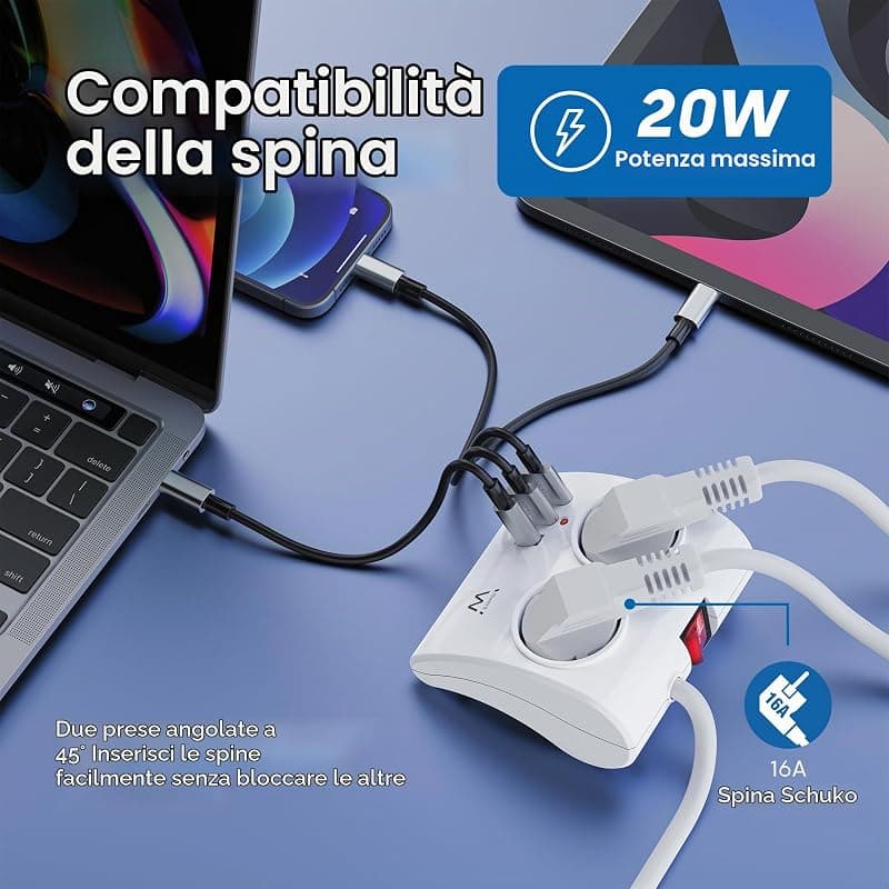 Ewent Multipresa da Scrivania 2 Prese Schuko + 2 USB + 1 USB-C EW3870 — miniatura 3