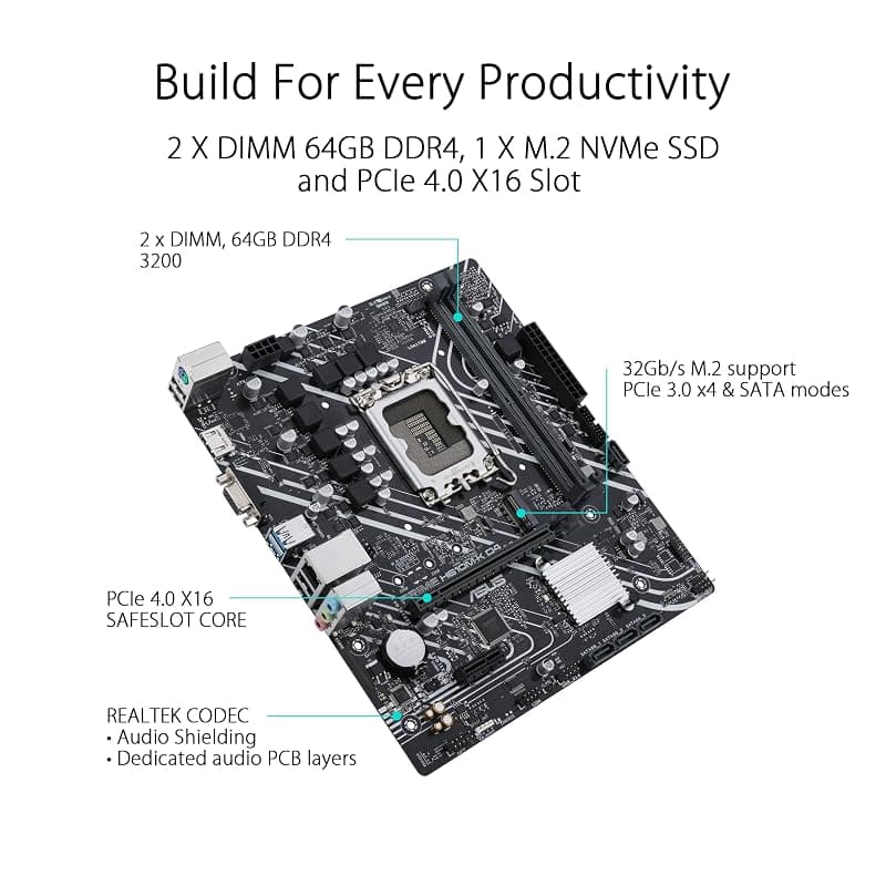 ASUS PRIME H610M-K D4, Scheda Madre Intel mATX, Slot DDR4, Nera — miniatura 4