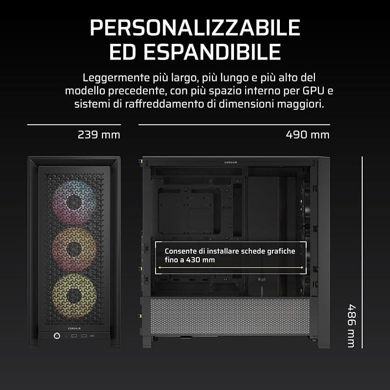 CORSAIR FRAME 4000D RS ARGB Case modulare Mid–Tower ATX per PC – Nero — miniatura 9