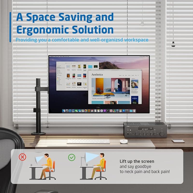 Ewent EW1510 Braccio Singolo Monitor,Supporto Singolo per PC a Schermo Piatto,Staffa Di Supporto Tv/Monitor 13-27 Pollici,Altezza e Inclinazione Regolabili e Rotazione, con — miniatura 2