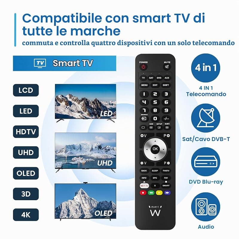 Ewent Ew1570 - Telecomando Universale 4 in 1 Programmabile da PC con Cavo Micro-Usb. per Tv, Decoder Terrestre o Satellitare, Dvd/Blu Ray, Box Multimediali — miniatura 7