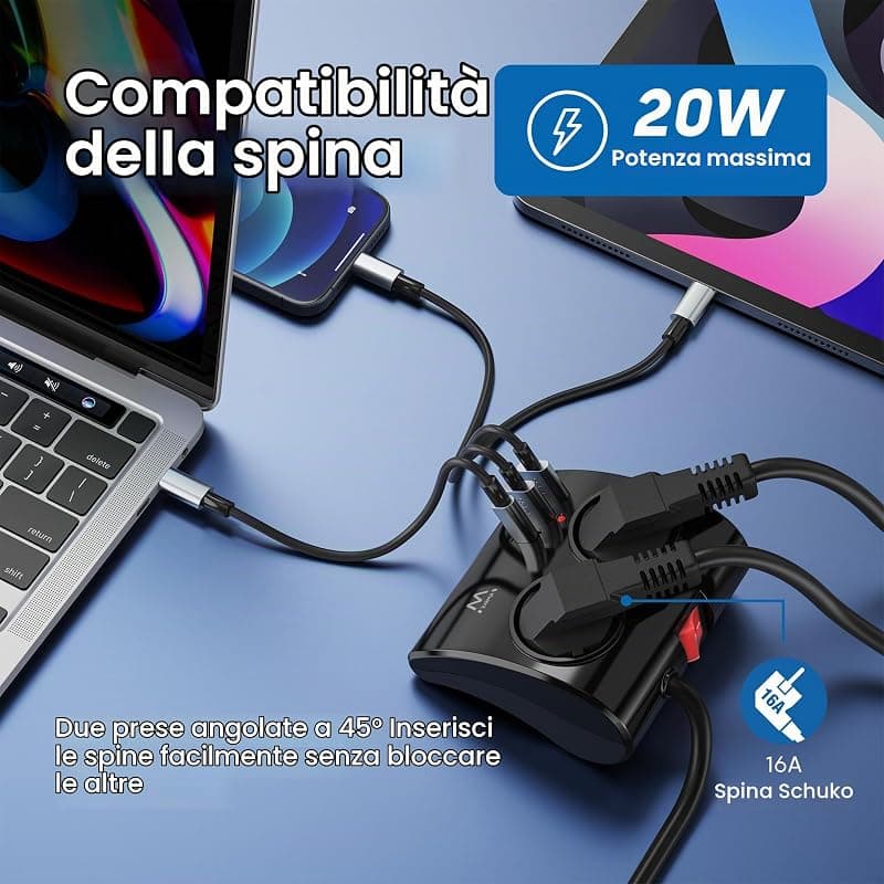 Ewent Multipresa da Scrivania 2 Prese Schuko + 2 USB + 1 USB-C EW3871 — miniatura 3