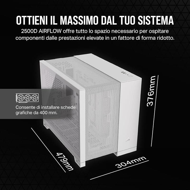CORSAIR 2500D AIRFLOW mATX PC Case - Nessuna Ventola Inclusa - Design a Doppia Camera - Ampia Flessibilità di Raffreddamento - Compatibile con Schede Madri a Connessione Inversa — miniatura 6