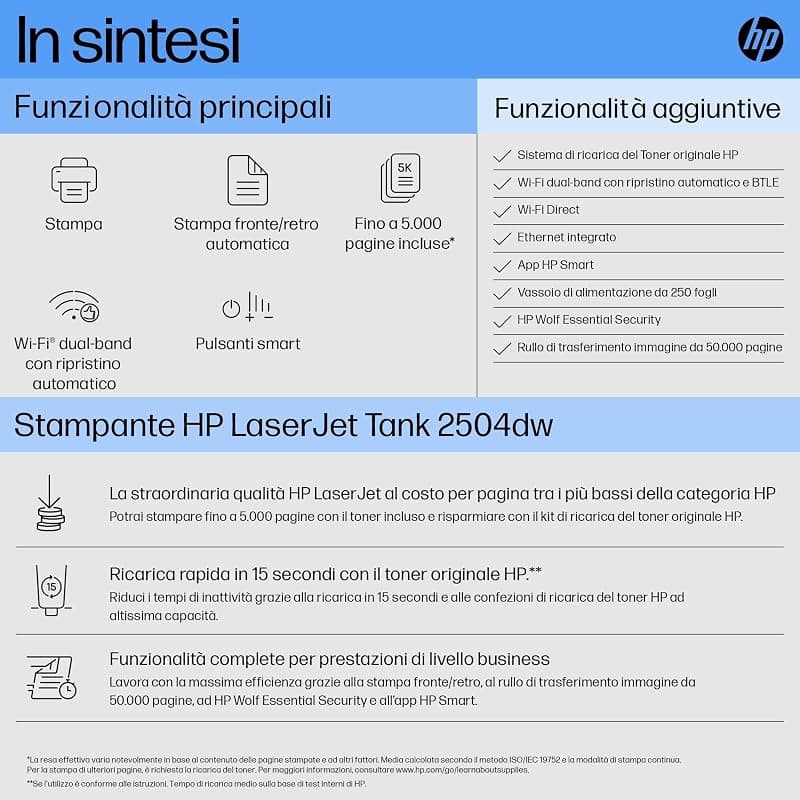 HP Laser Tank 2504dw 2R7F4A, Stampante Monocromatica a Singola Funzione con Serbatoio Toner integrato a Ricarica Rapida, Stampa F/R Automatica, 22 ppm, Fino a 5000 Pagine, Wi-Fi — miniatura 4