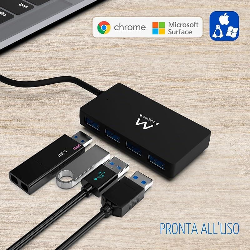 Ewent EW1136 Hub USB 3.0 4 Porte per la Trasmissione di Dati, Hub USB Multiporta sottile con connettore DC per Alimentazione esterna, Velocità di trasferimetno 5 Gbps — miniatura 7