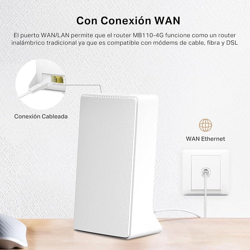 Mercusys TP-Link MB110-4G Router Wifi con Sim LTE Wireless N300Mbps 4G, Porta LAN/WAN, VPN,Senza Configurazione, Antenne Interne, Porte Antenna Esterna, Compatibile con Tutti Gli — miniatura 5