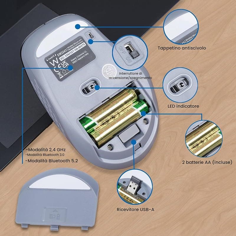 Ewent Mouse Wireless con Click Silenzioso Ricevitore USB a + C EW3243 — miniatura 6
