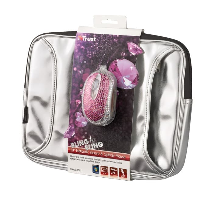 Trust Borsa Grigia per Netbook 10"+ Mouse Rosa Bling Bling 17309