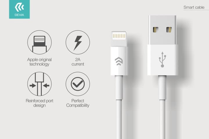 Devia Cavo USB Dati e Carica Lightning Apple 2.1A 1MT Bianco DESCAL650W